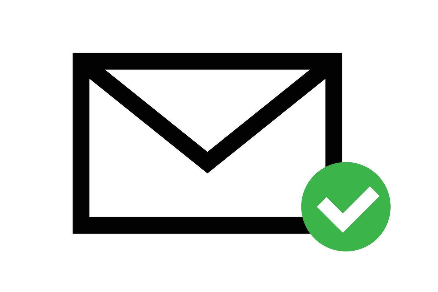 Mail icon and green check mark icon. Mail verification icon. vector
