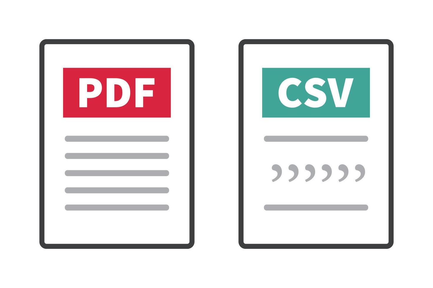 A set of icons for PDF and CSV file. vector