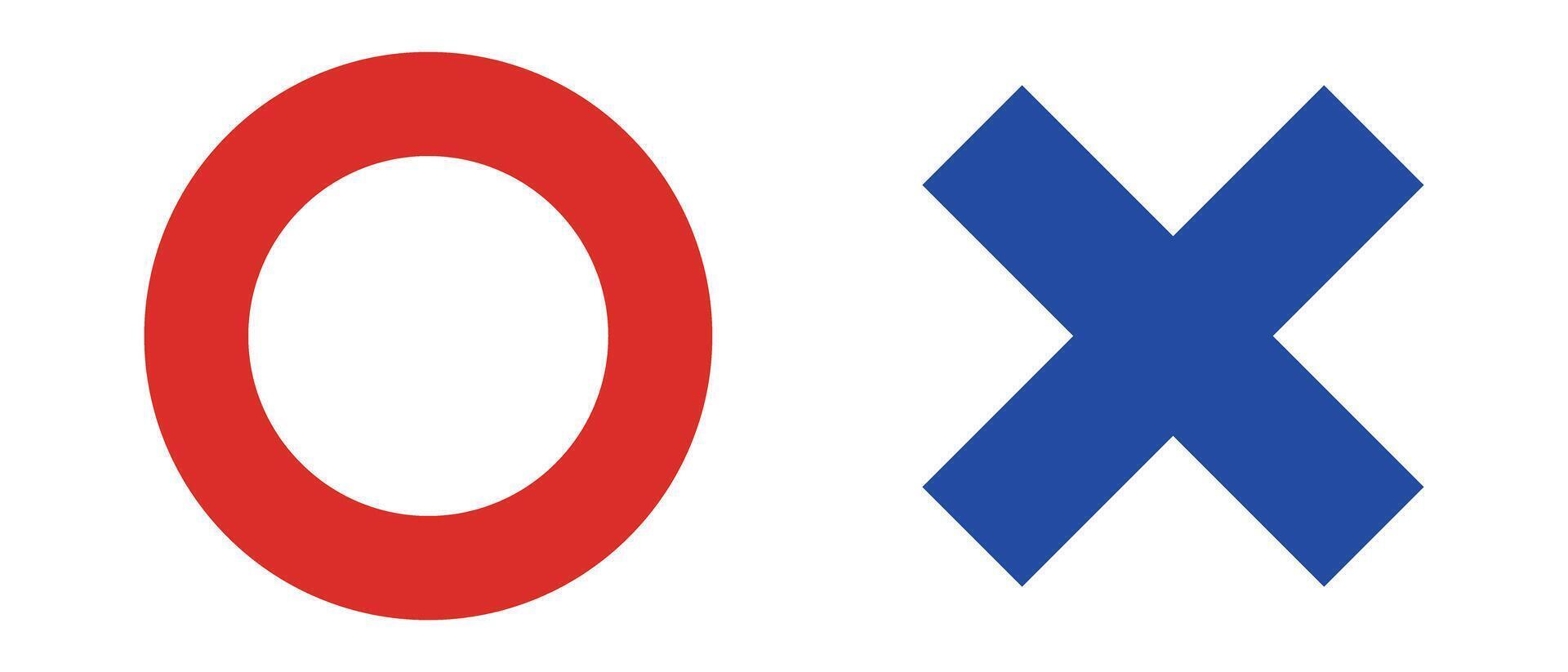 Icon set of red circle and blue cross. Correct and incorrect answer. vector
