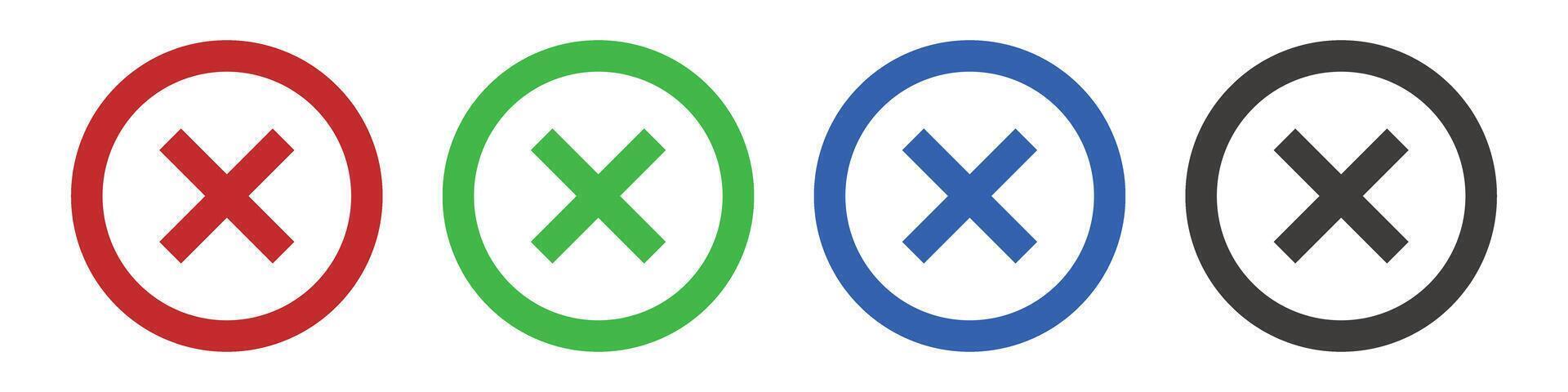 A set of colorful icons with a cross mark symbol. vector
