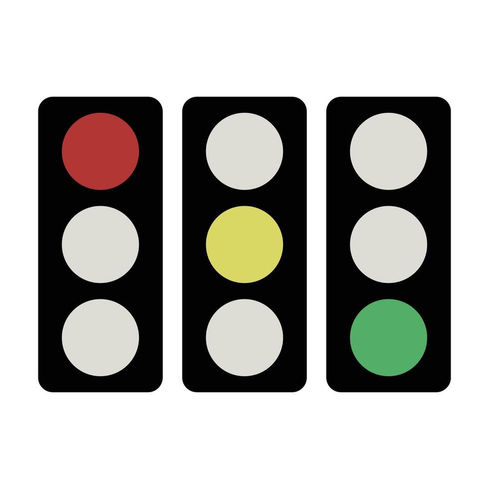 Set of red, yellow and green traffic light icons. vector