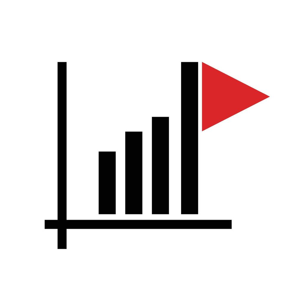 Bar graph with flags. Goal achieved. vector