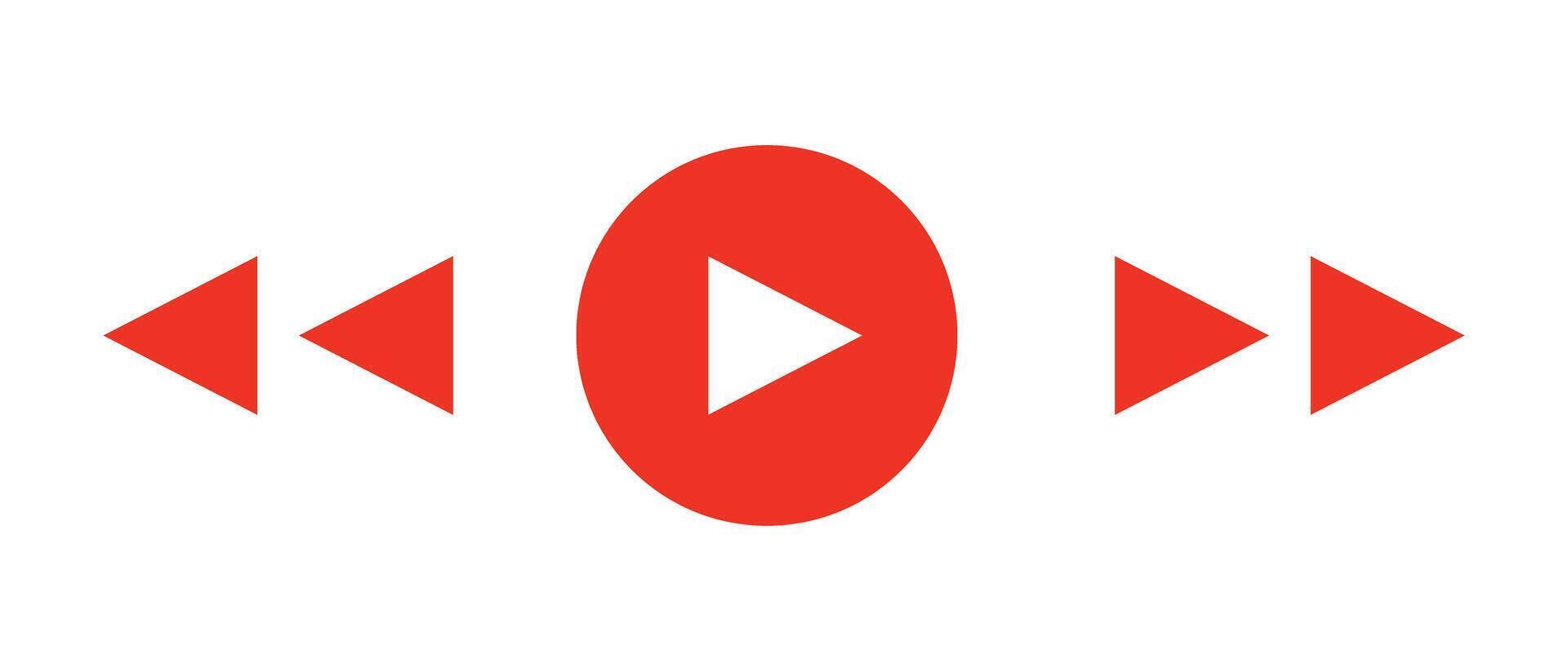 A set of icons for a play button, a fast forward button, and a rewind button. vector