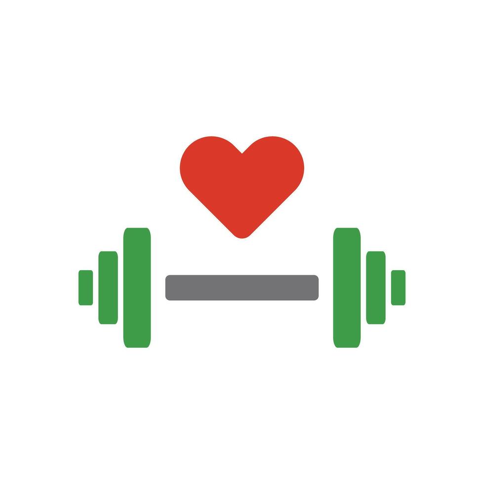Dumbbell and heart mark icon. Enjoys strength training. Loves muscle training. vector