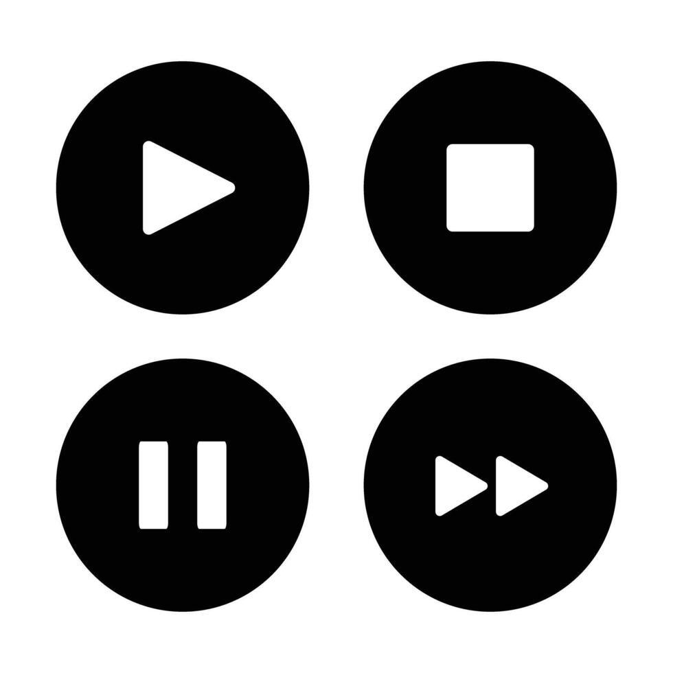 Control button set. Play button, Stop button, Pause button. Fast forward and rewind button. vector