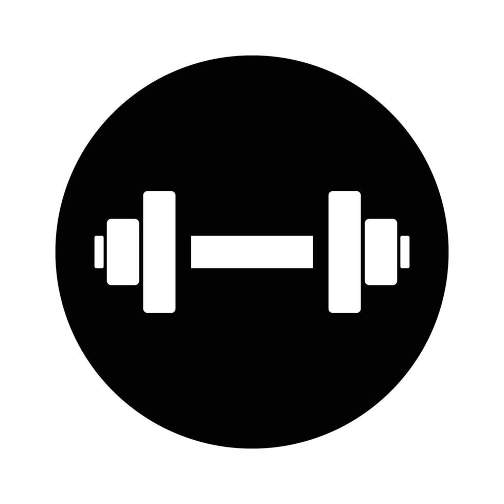 Dumbbell icon in a black circle. Strength training. . vector