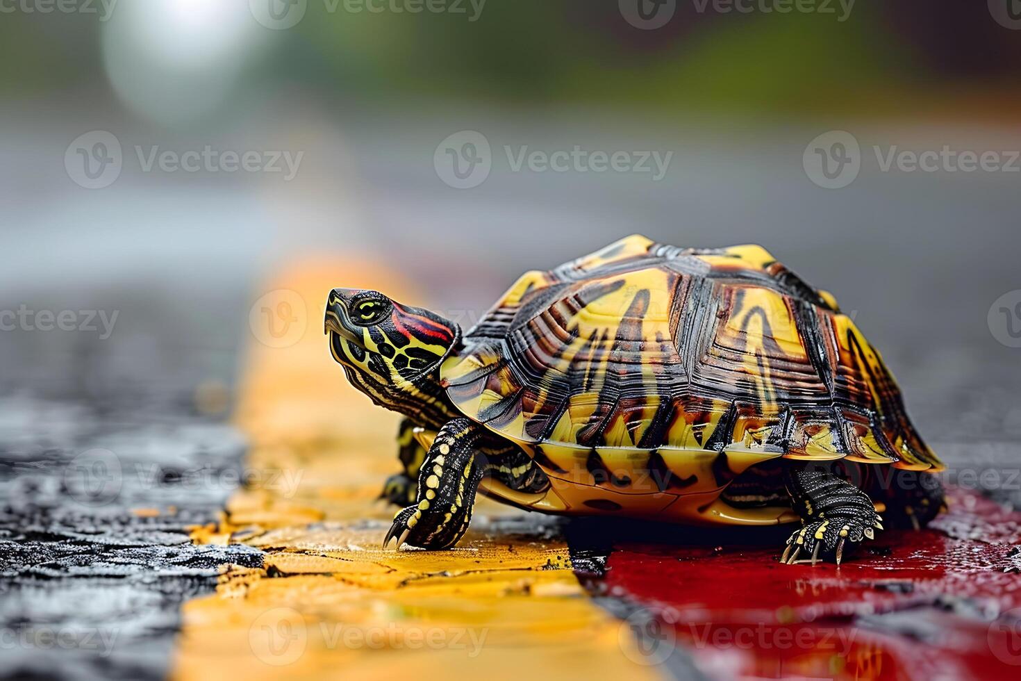 A turtle and winning trophy as a concept of perseverance photo