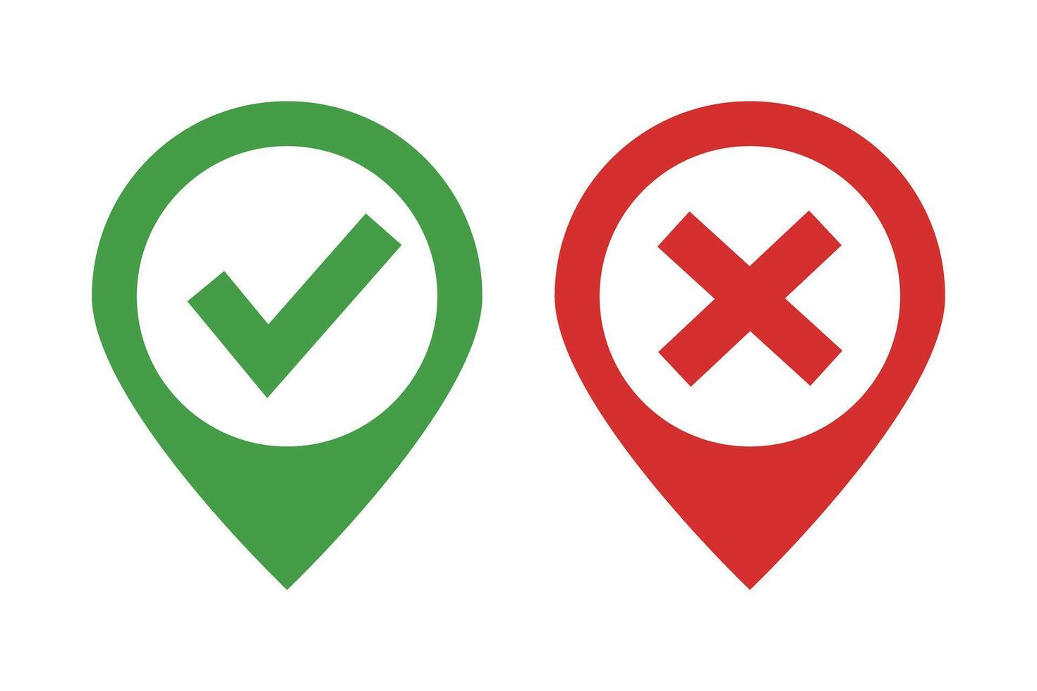 Check mark and cross mark map pin icon set. vector