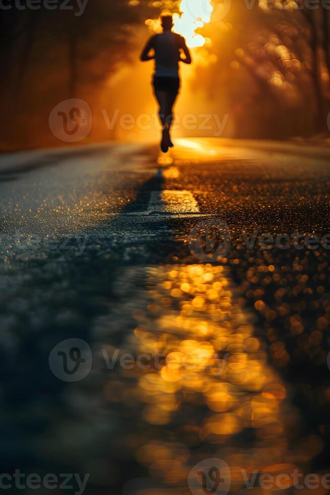 A runner running towards a finishing line, a concept of success and achievements photo