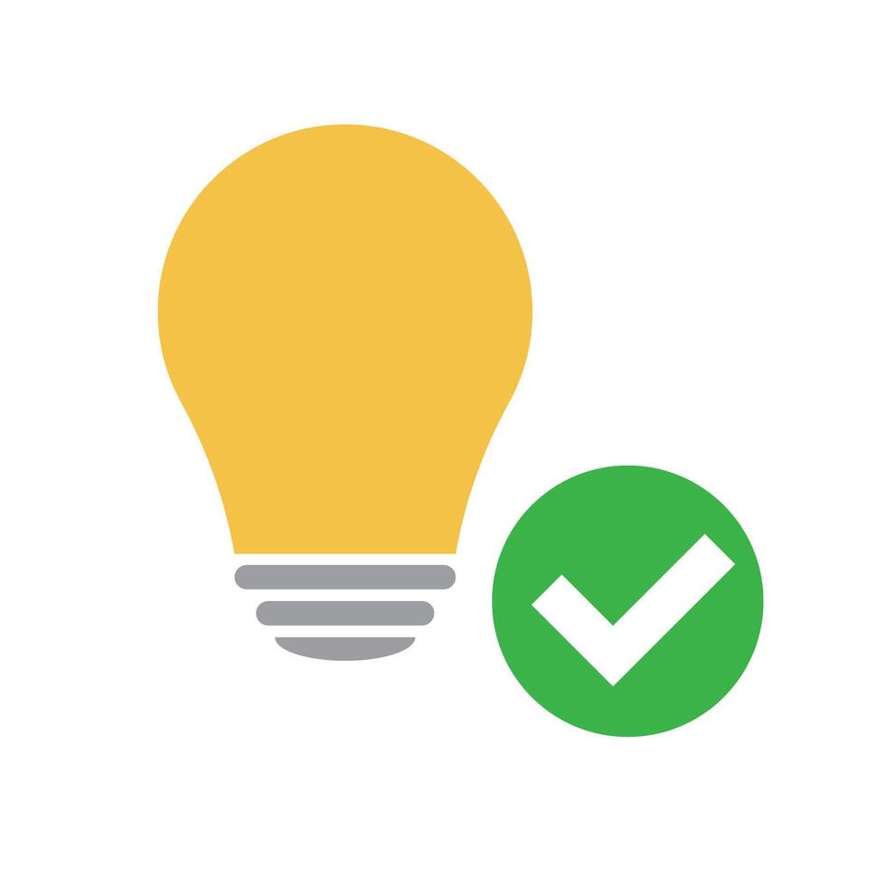 Light bulb and check mark. Idea and hint. vector