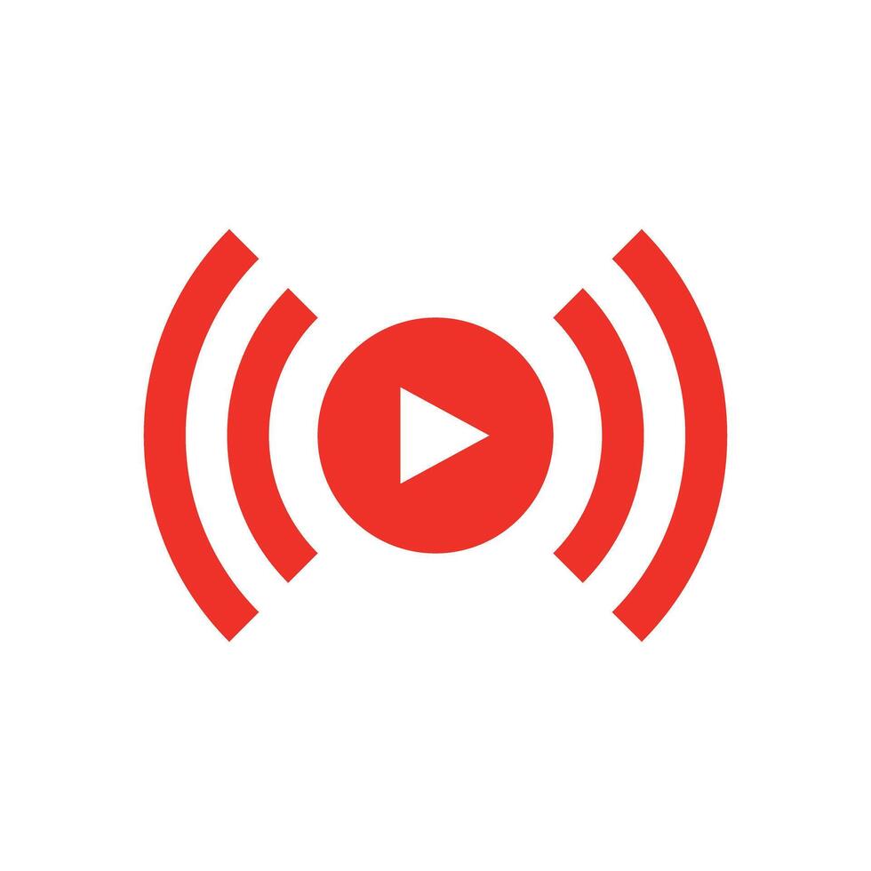 Live streaming icon. Play button and broadcast signal. vector