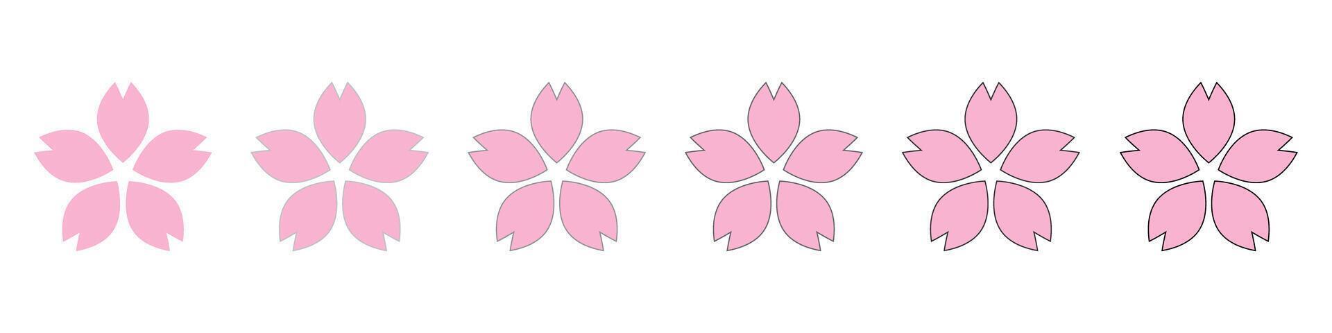 Cherry blossom icon set with different border thickness. vector