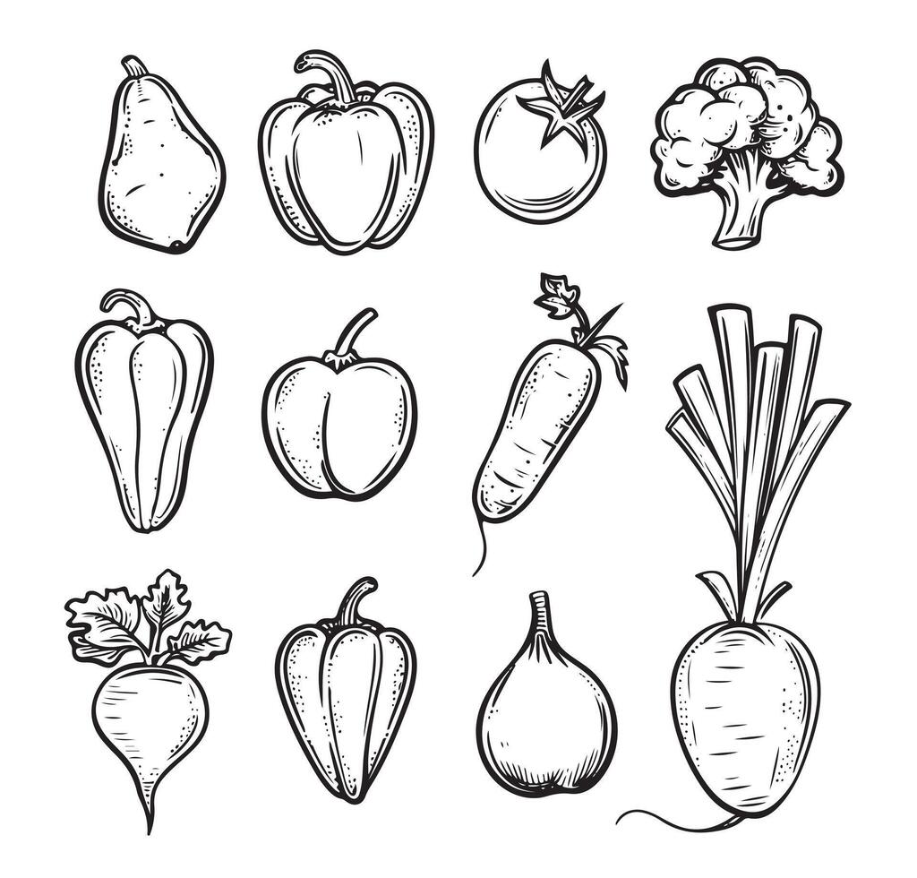 Vegetable and fruits pattern set vector
