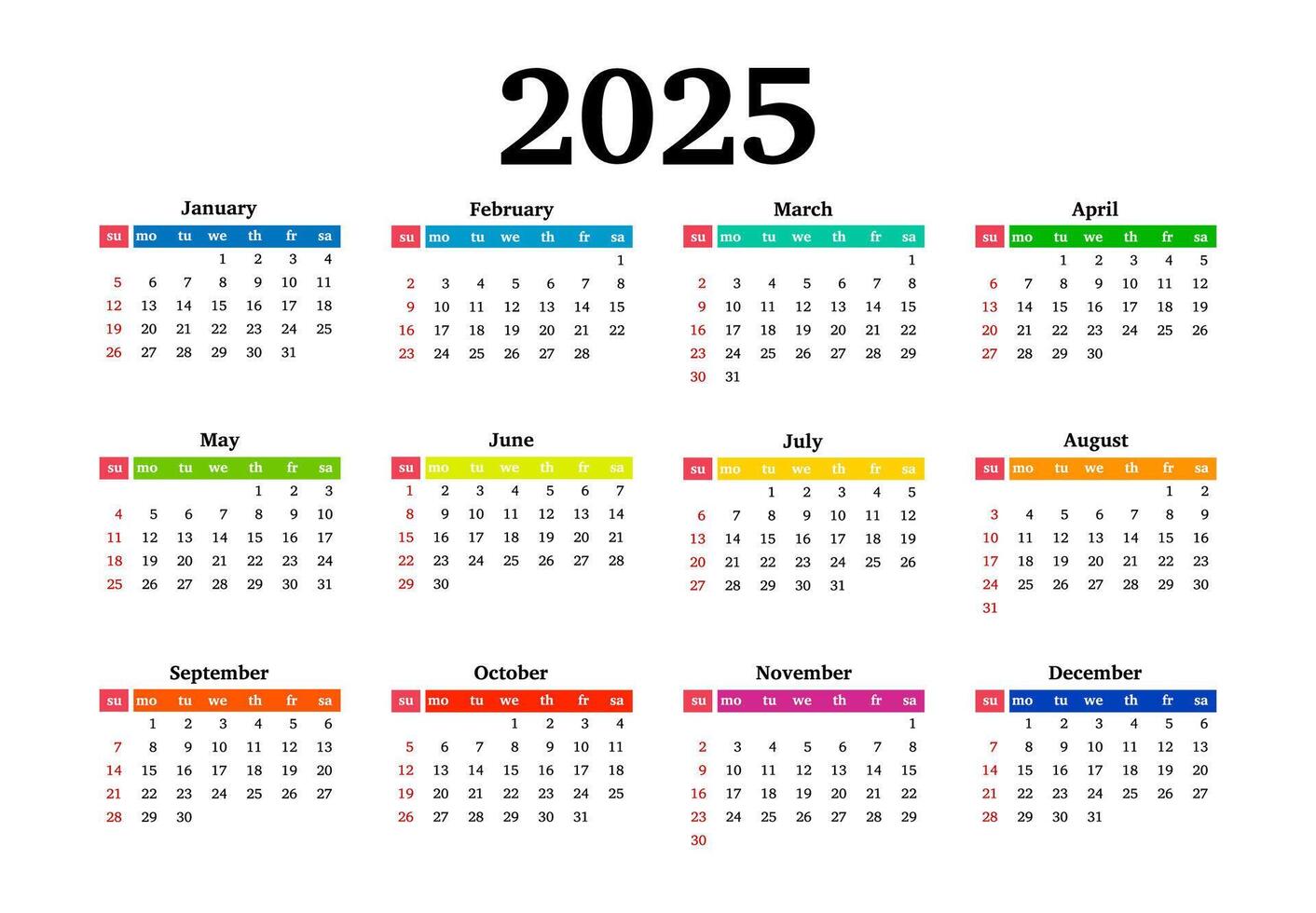 Calendar for 2025 isolated on a white background vector