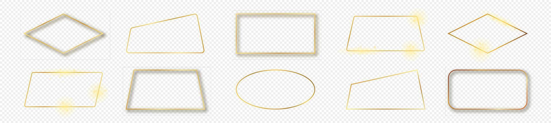 Gold glowing different geometric shape frame vector