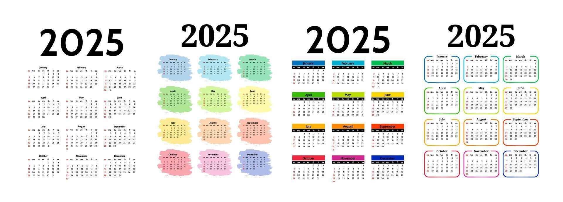 Set of calendars for 2025 isolated on a white background vector