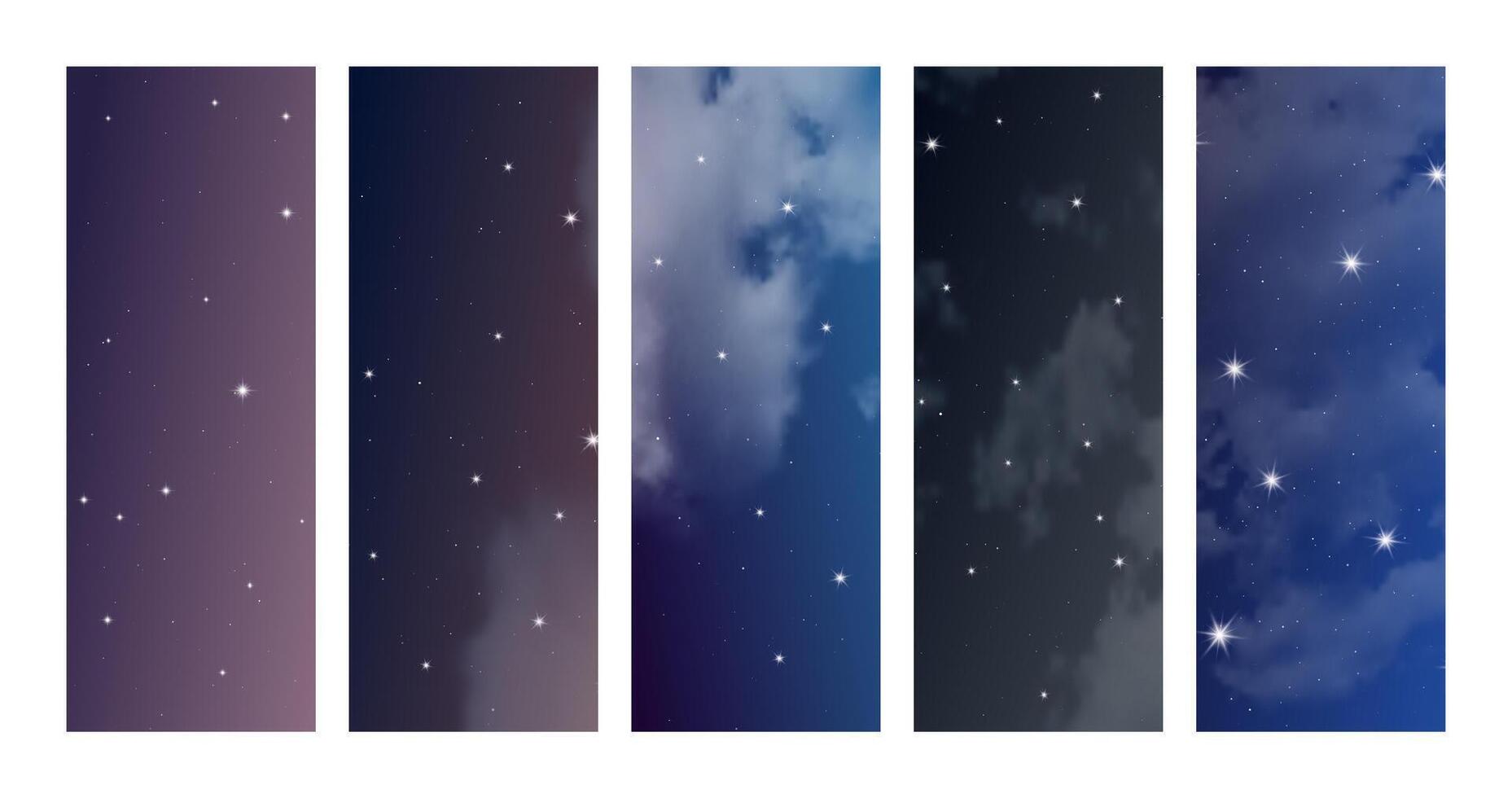 Night sky with clouds and many stars vector
