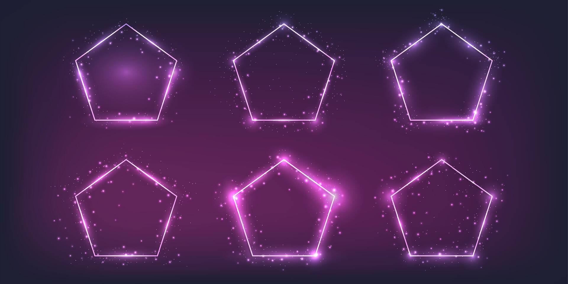 Set of six neon frames with shining effects vector