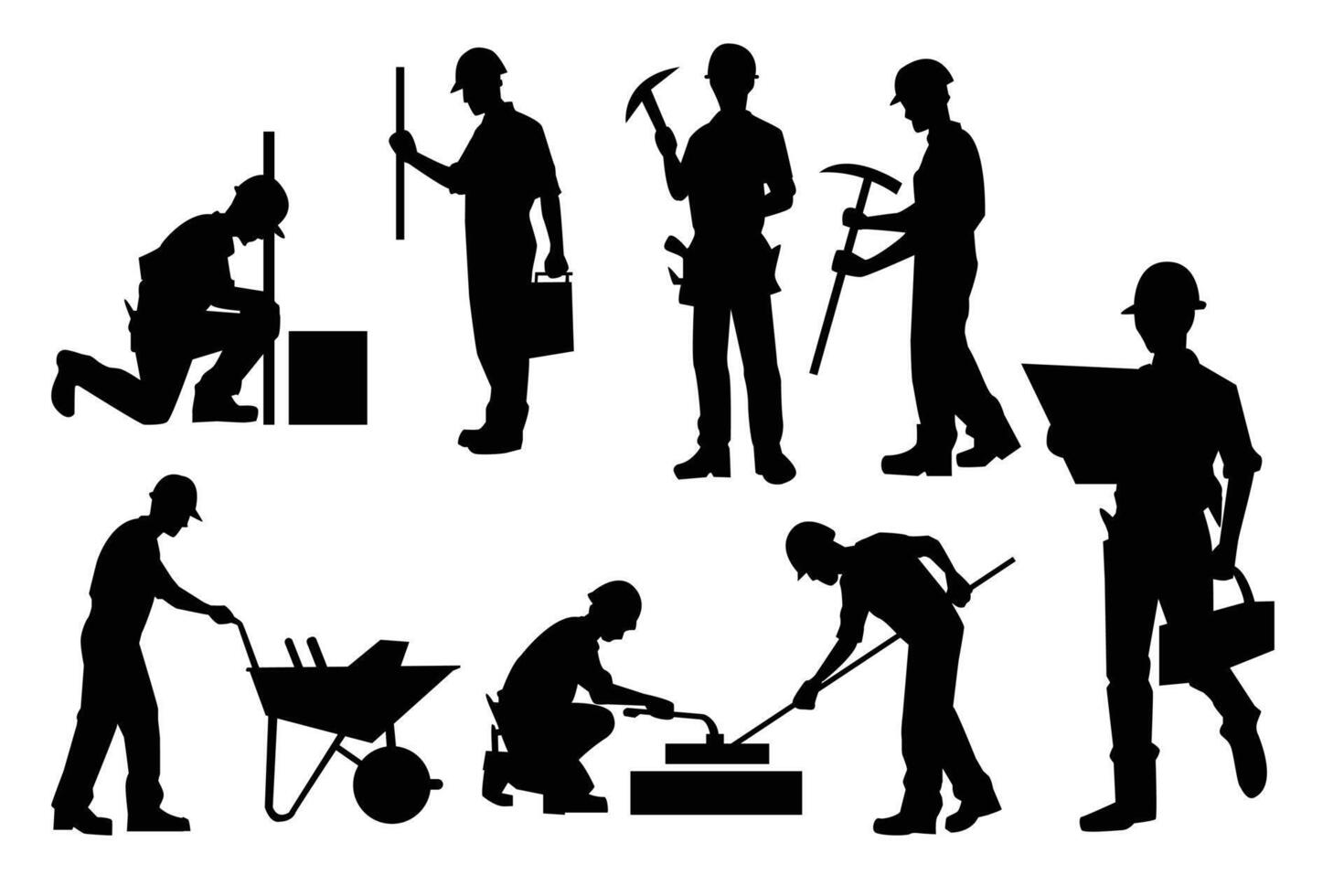 laborer set silhouette illustration vector