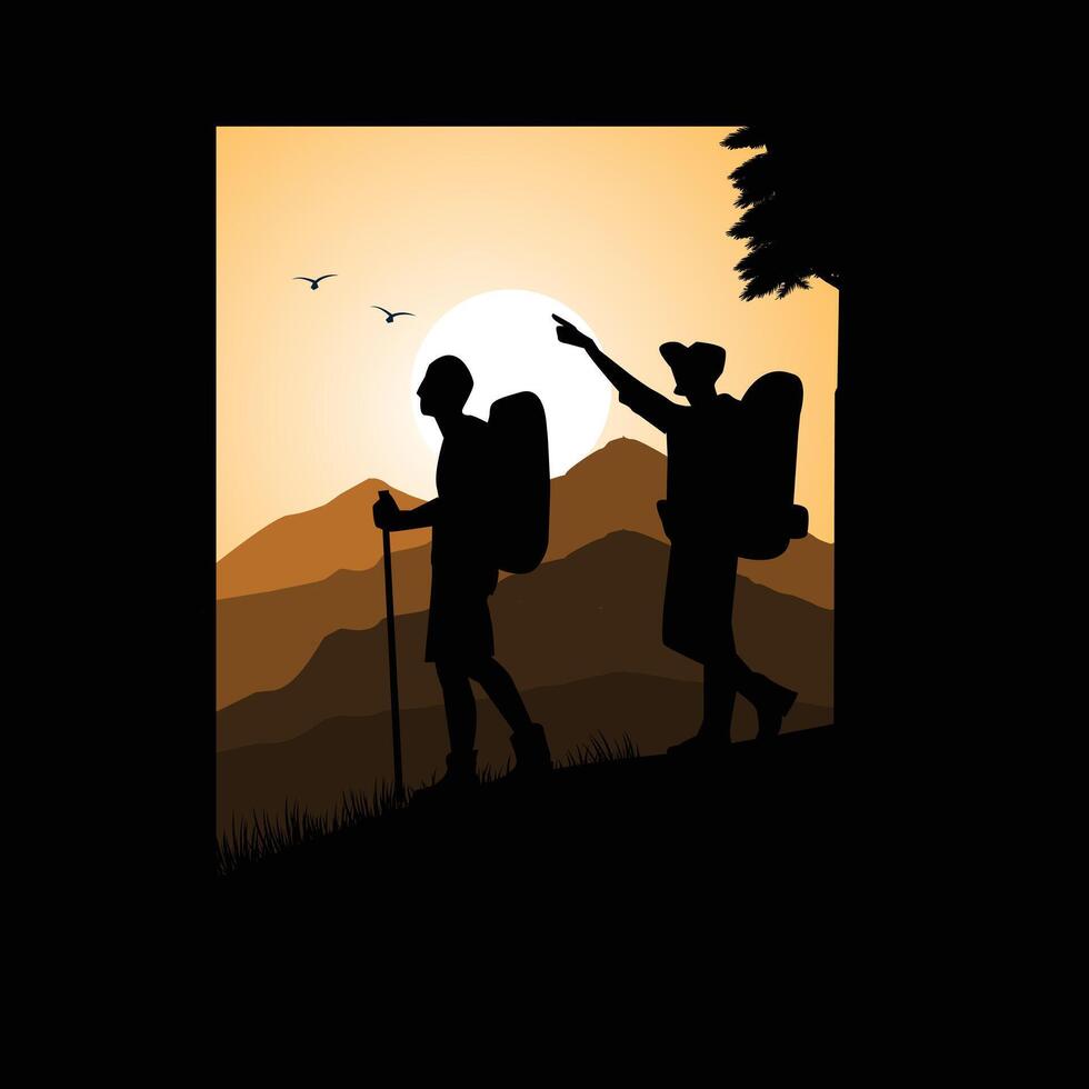 hiker on the mountain illustration vector