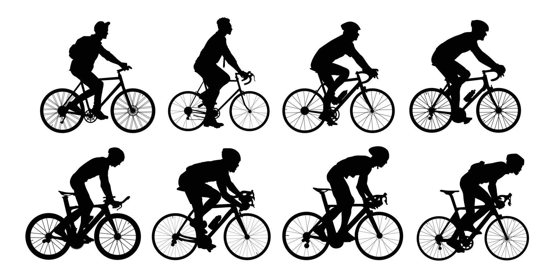 collection active cyclists silhouette illustration. Silhouette bikers isolated on white background. vector