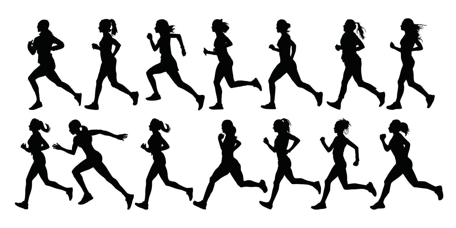 Runner silhouette women collection illustration. Isolated object on white background for background design, leaflet, booklet, flyer, annual report. vector