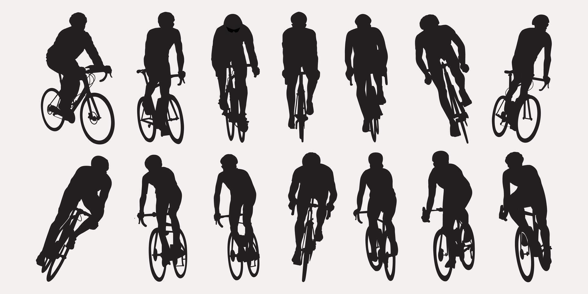 Silhouette action biker illustration. Champion bicycle cyclist Isolated object on white background. vector