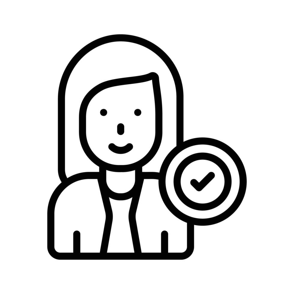 Girl with a tick mark shows the employee right icon vector