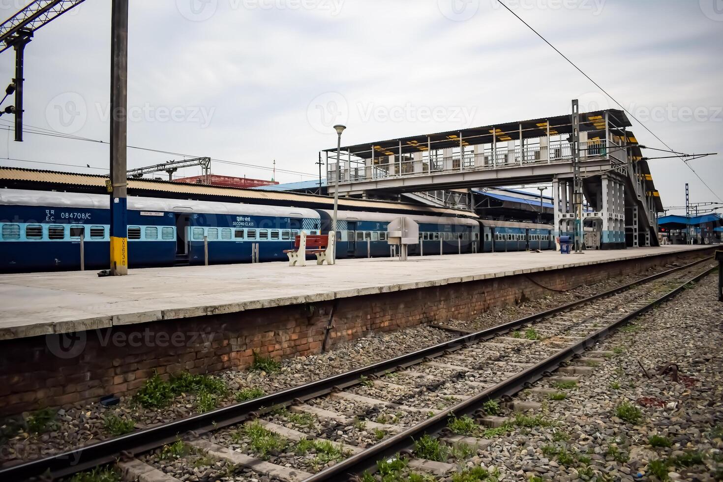 View of train Railway Tracks from the middle during daytime at Amritsar railway station in India, Train railway track view, Indian Railway junction, Heavy industry photo