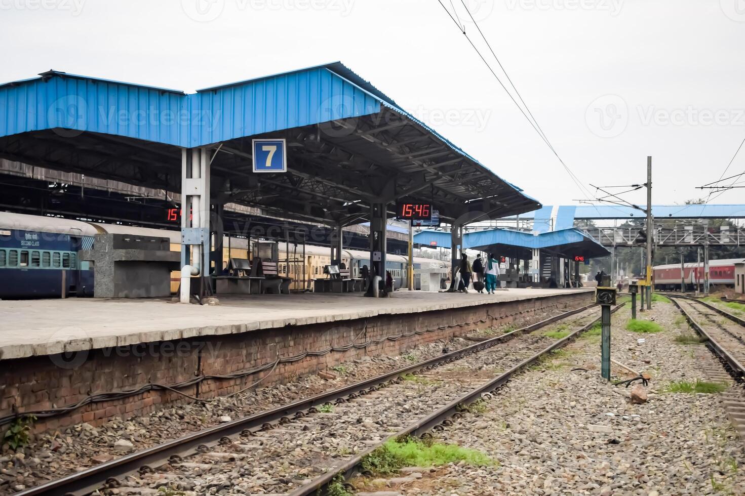 View of train Railway Tracks from the middle during daytime at Amritsar railway station in India, Train railway track view, Indian Railway junction, Heavy industry photo