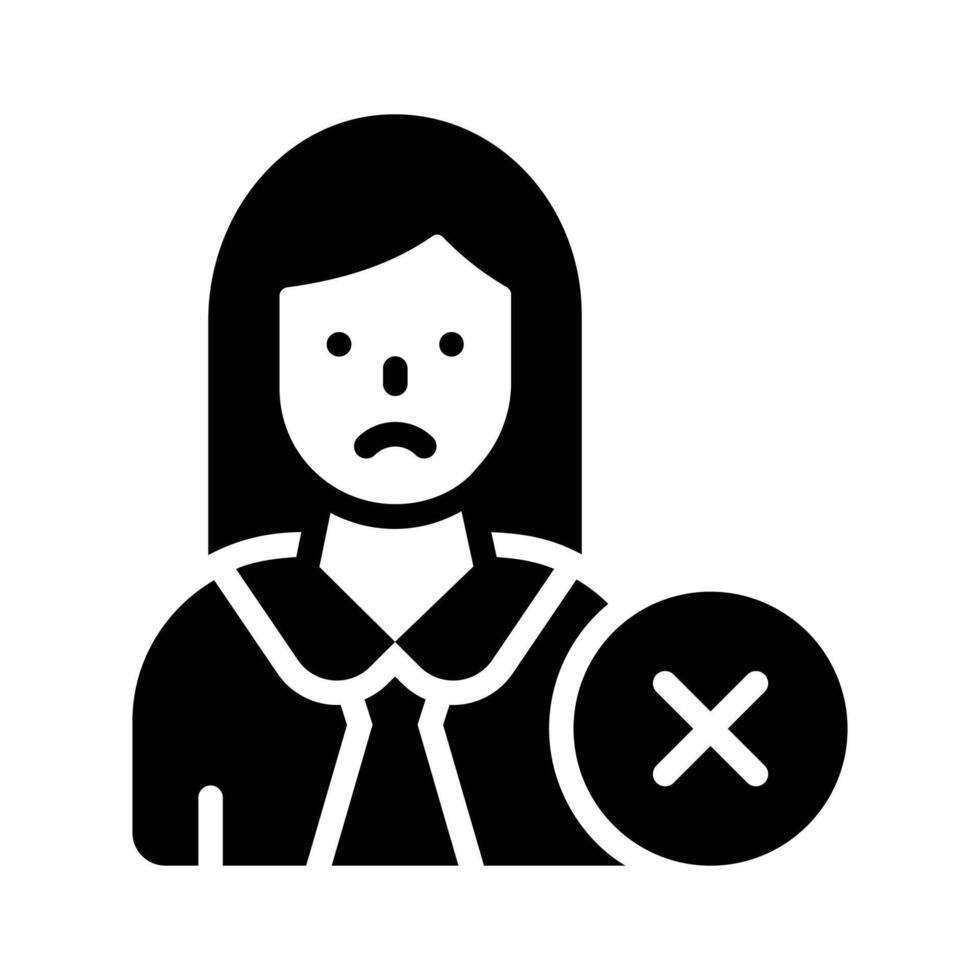 Cross sign with female avatar denoting concept icon of rejected employee vector