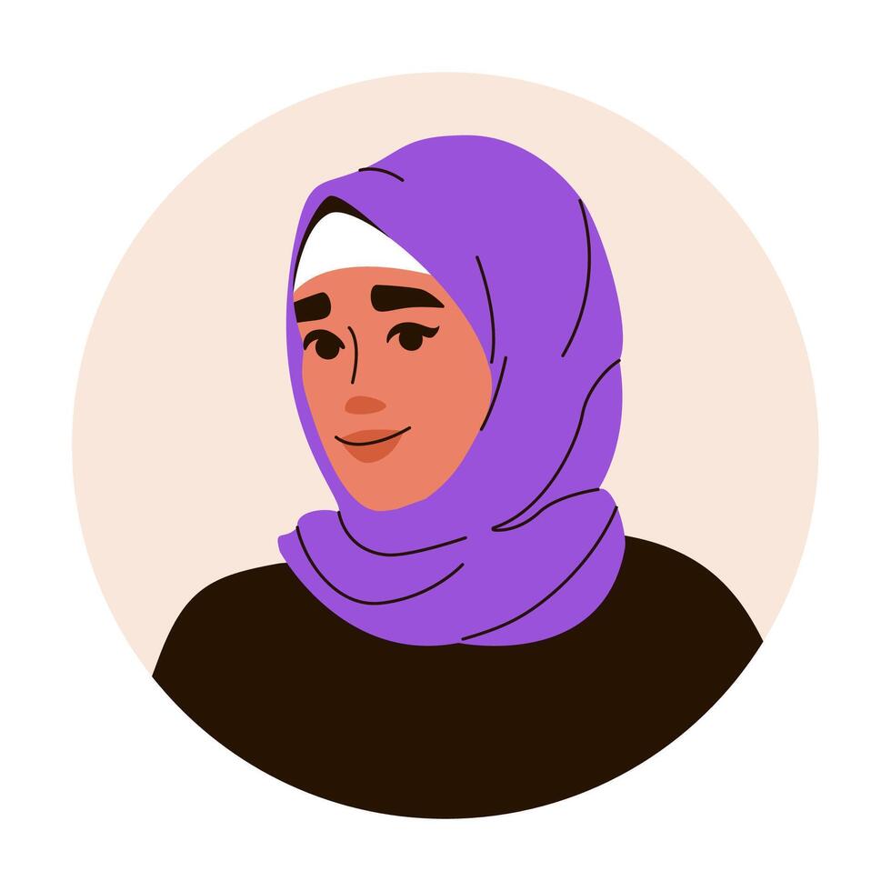 Head portrait of arab woman wearing hijab. Avatar of muslim woman for social networks vector
