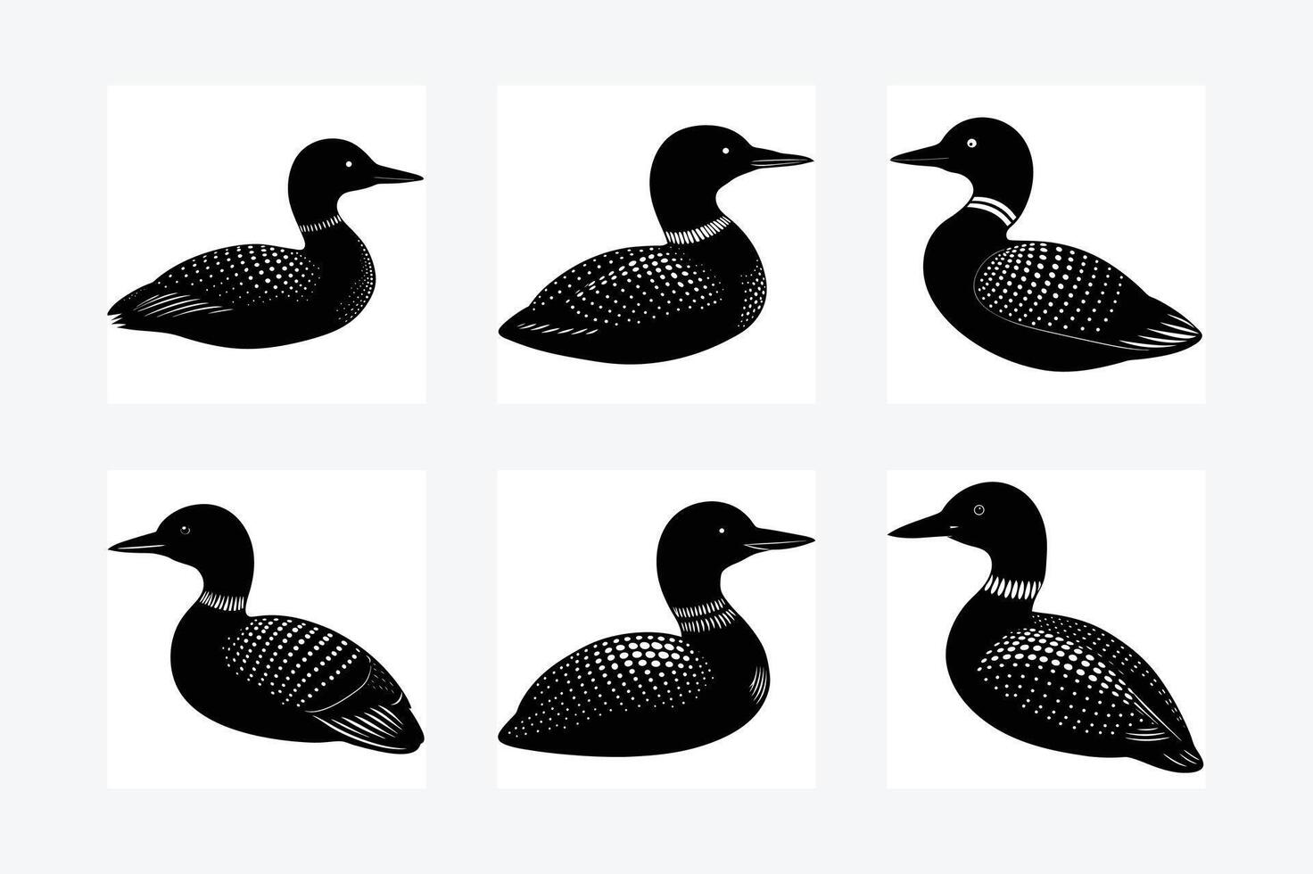 set of silhouettes of loon vector