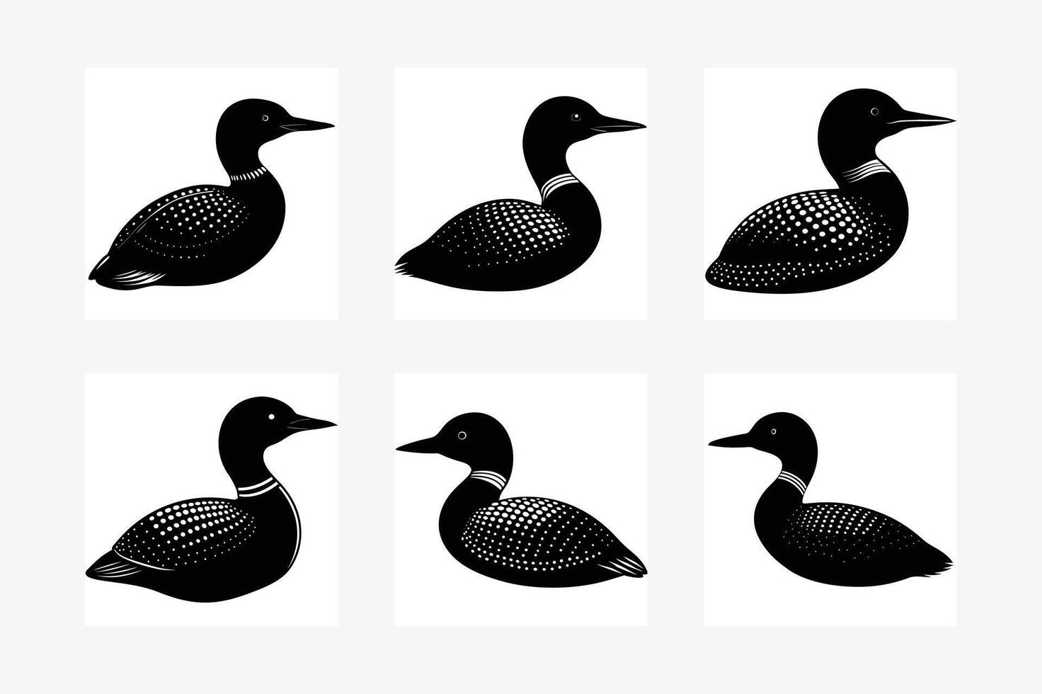 set of silhouettes of loon vector