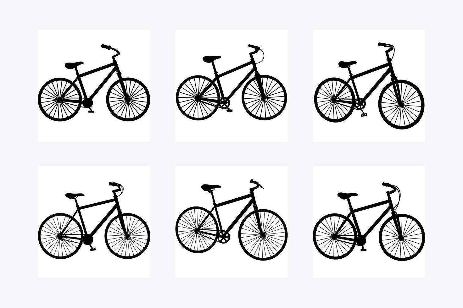 set of silhouettes of bicycle vector