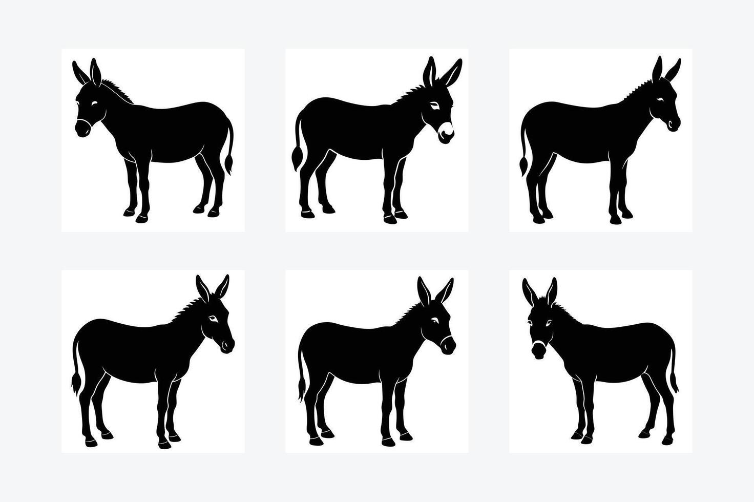 set of silhouettes of donkey vector