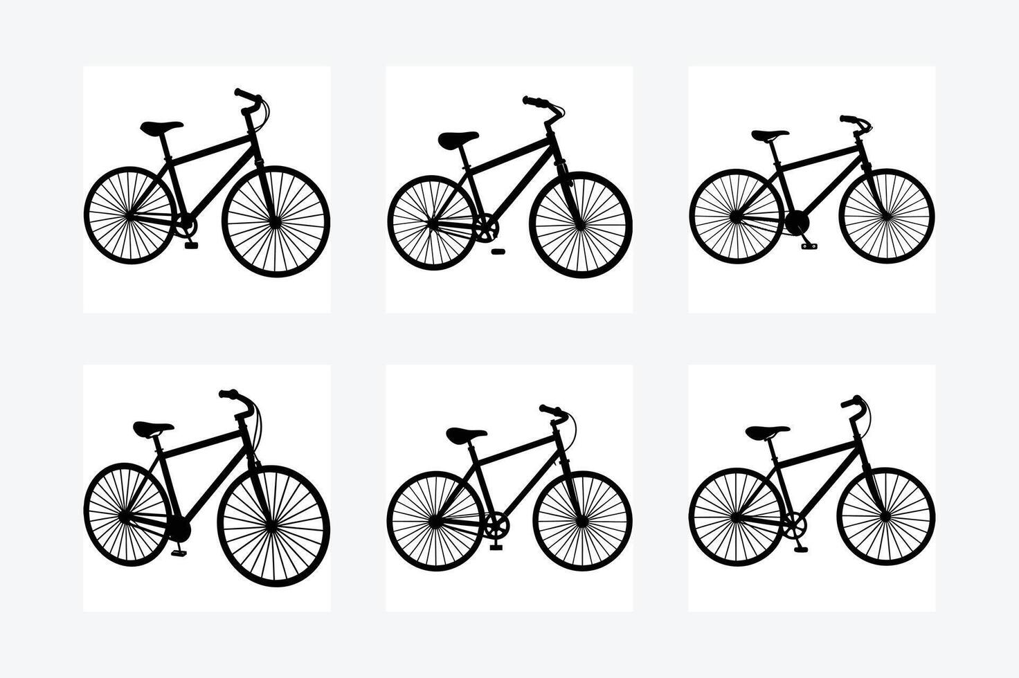 set of silhouettes of bicycle vector