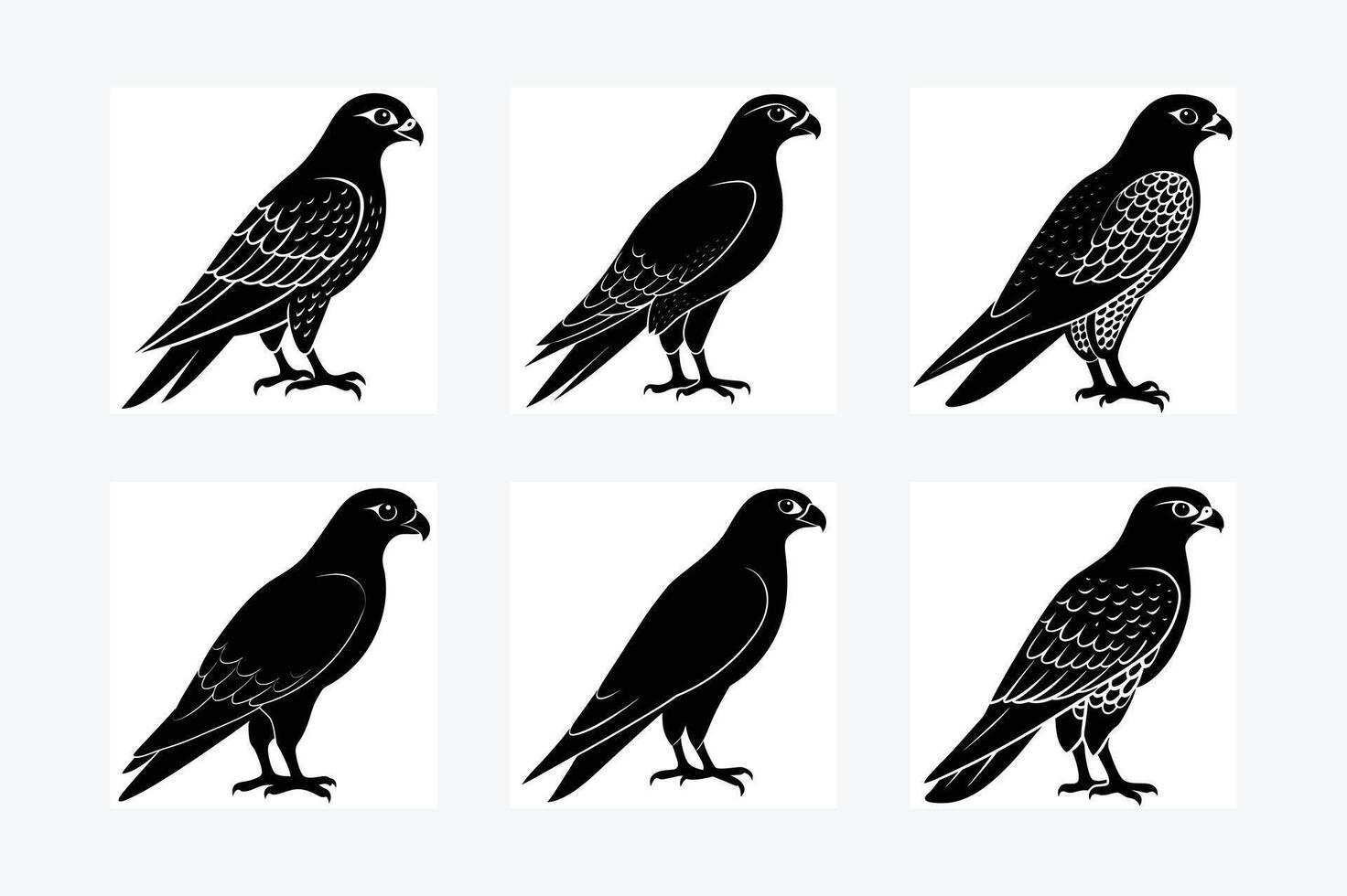 set of silhouettes of falcon vector