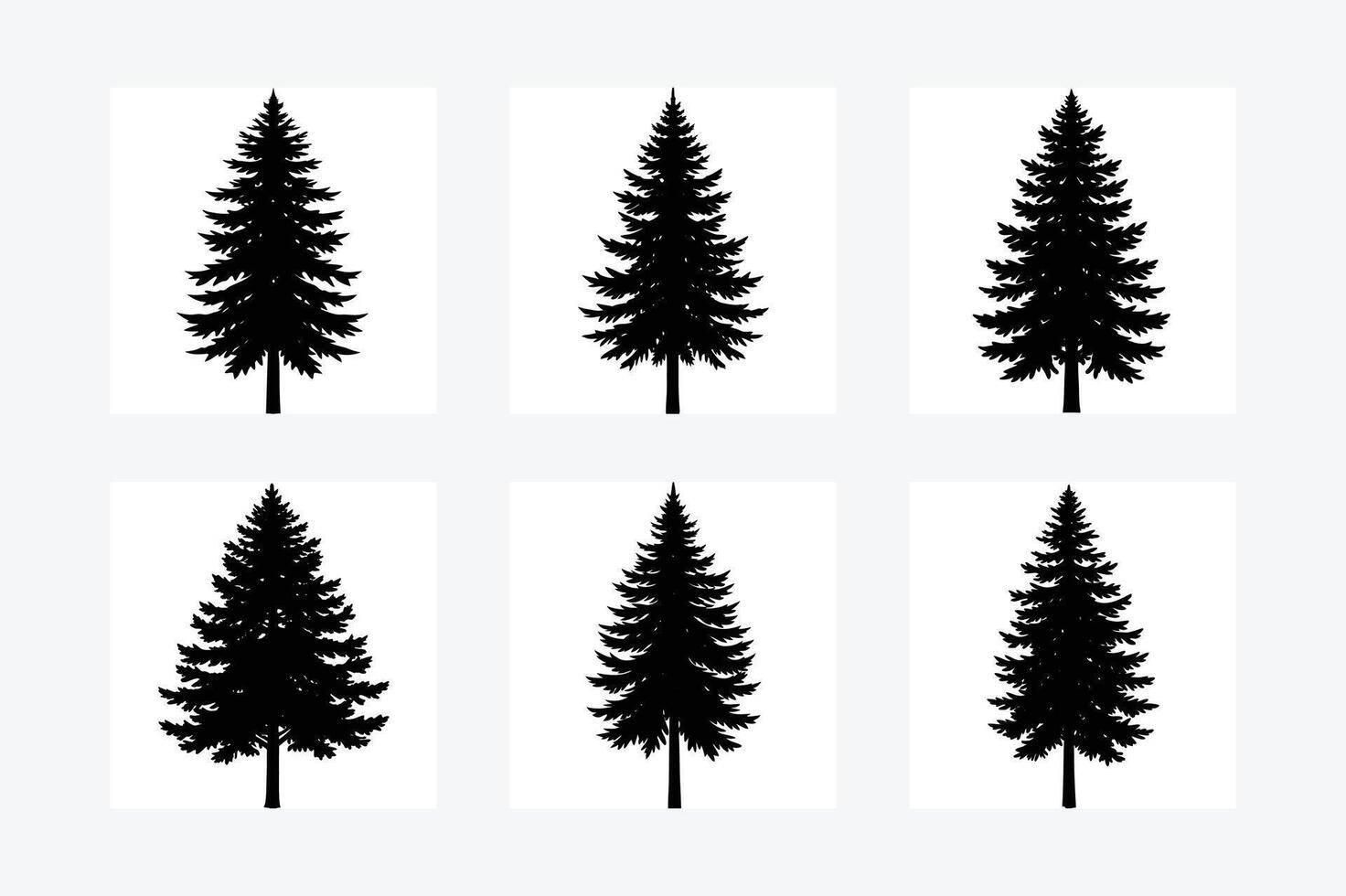 set of silhouettes of Pine Tree vector
