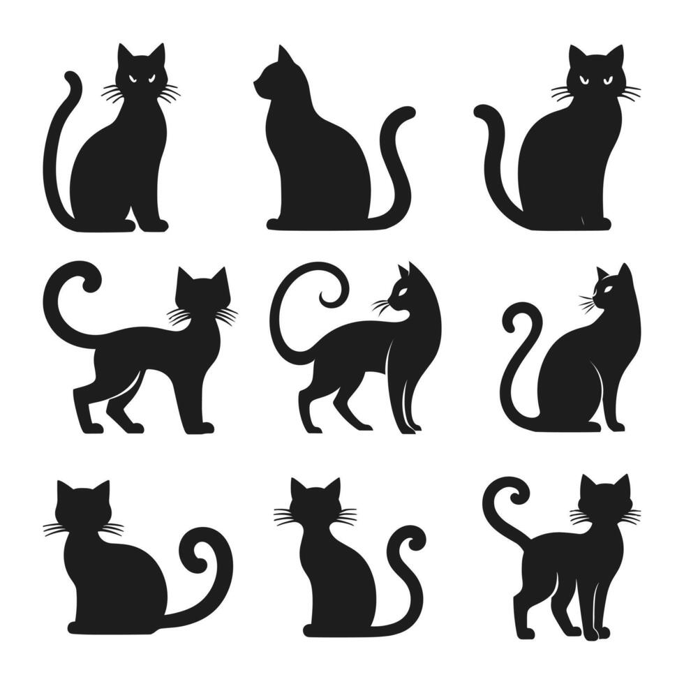 A set of Halloween cat silhouette vector