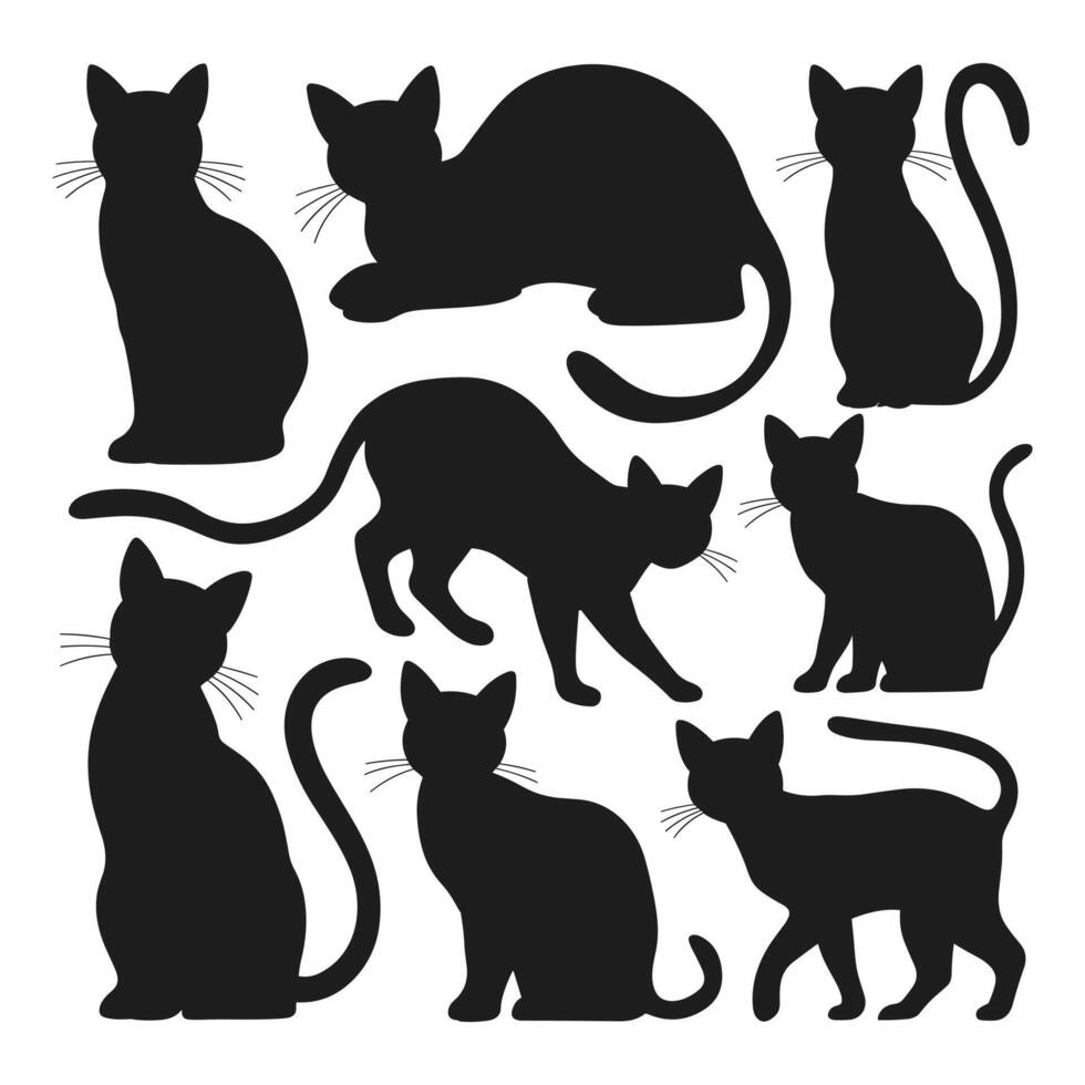 A set of Halloween cat silhouette vector
