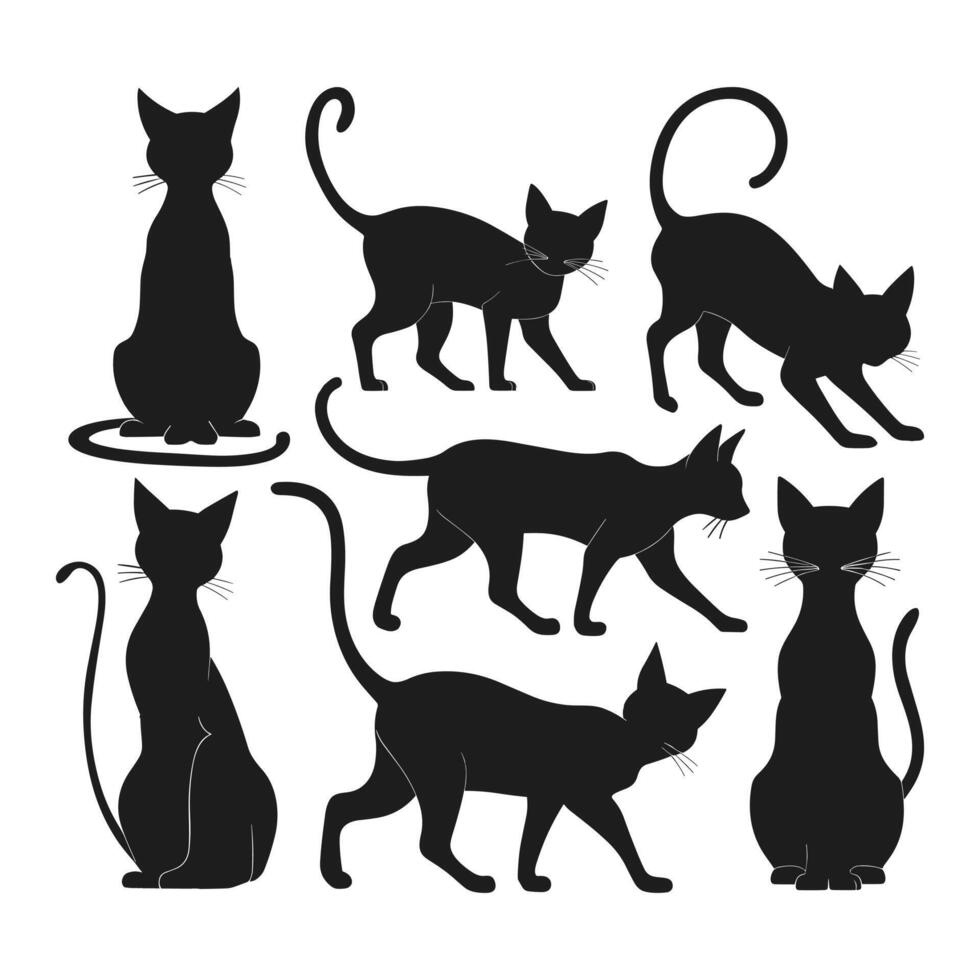 A set of Halloween cat silhouette vector