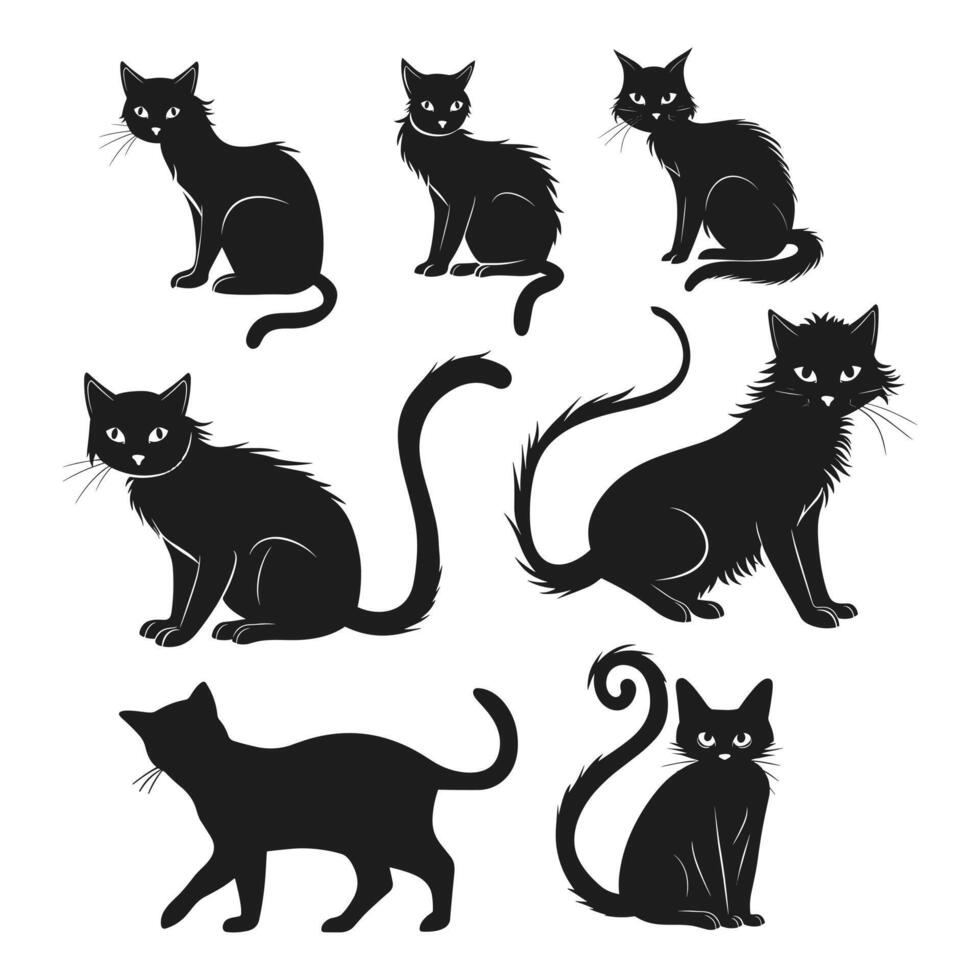 A set of Halloween cat silhouette vector