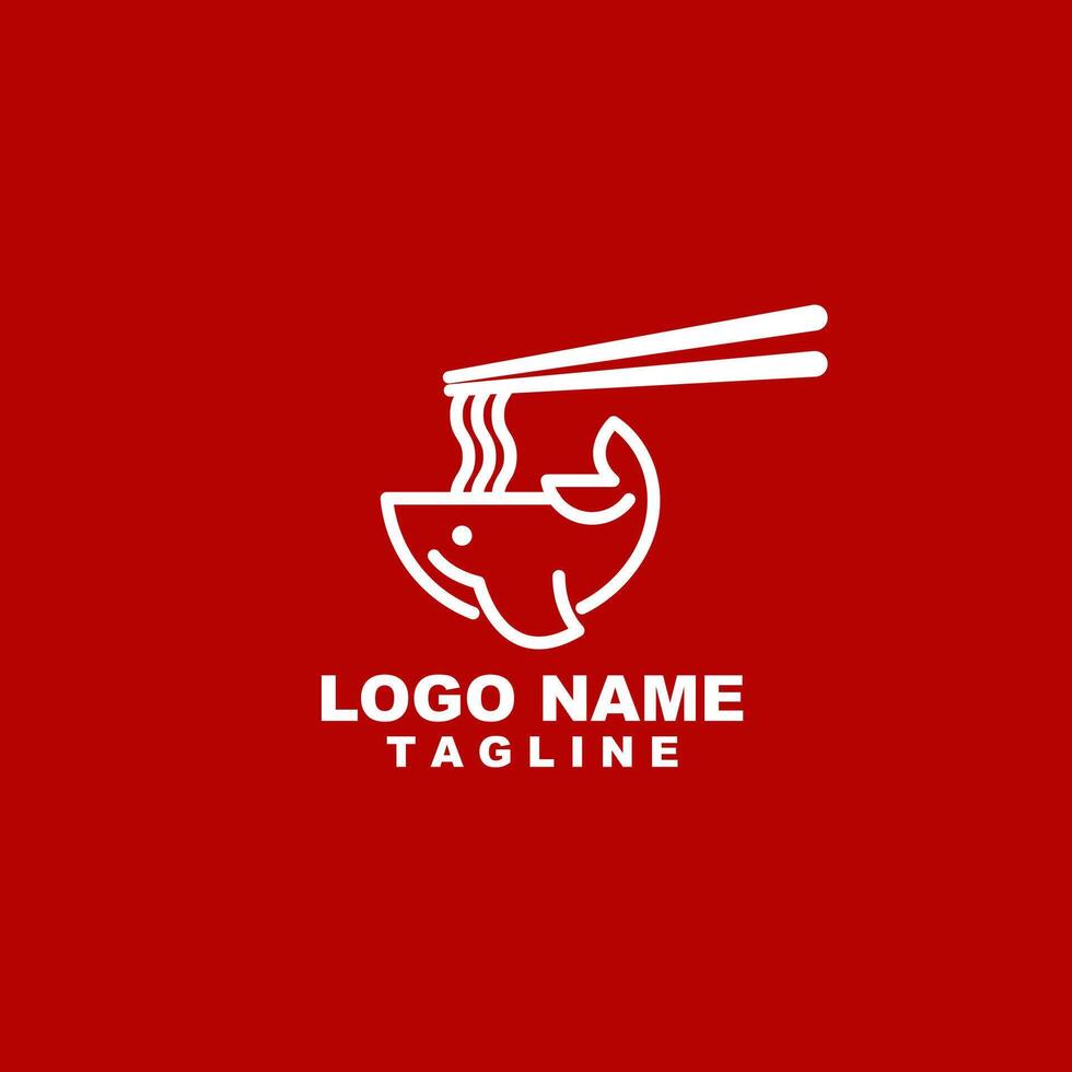 fish ramen bowl logo design vector