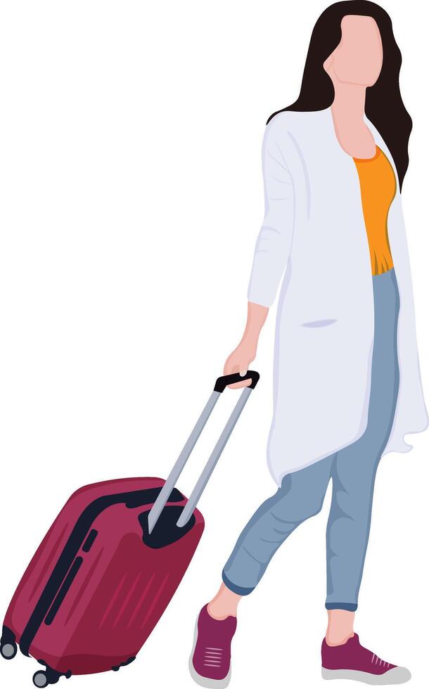 a woman is walking with a suitcase, Travel and adventure concept illustration vector