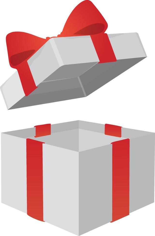 a silver magic gift box with a red bow vector