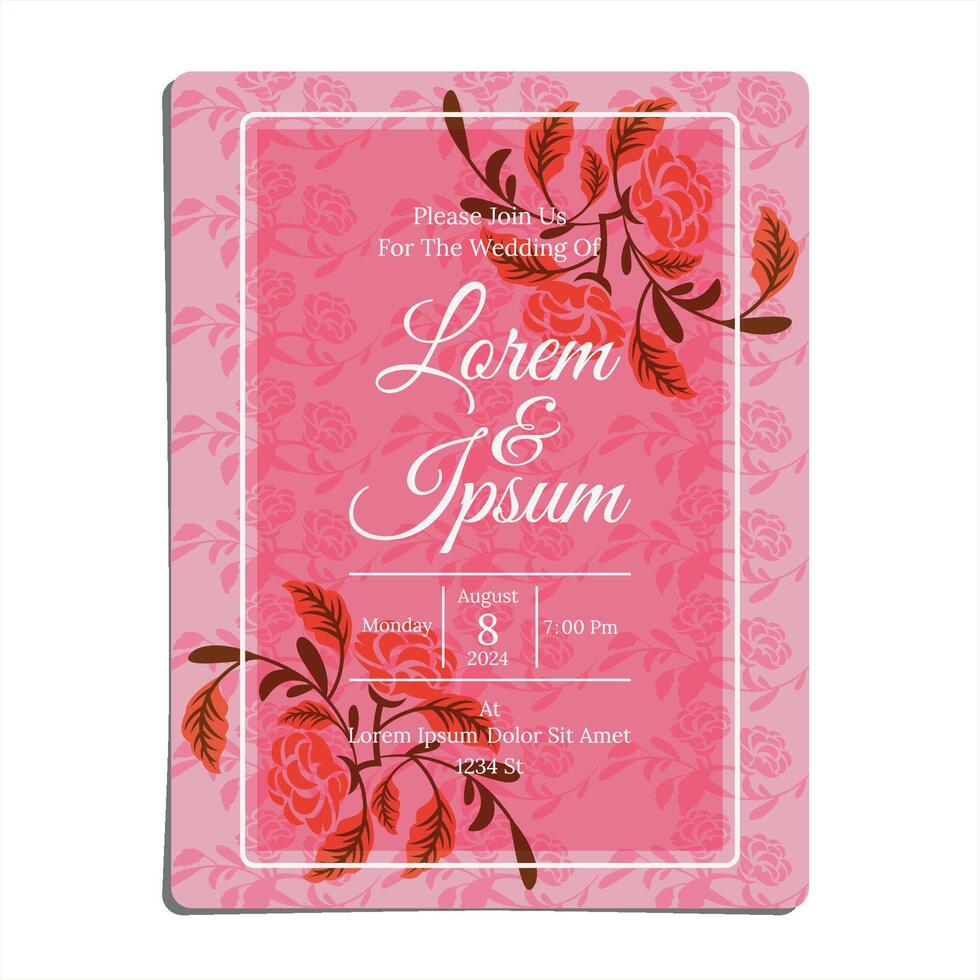 WEDDING INVITATION CARD TEMPLATE WITH PINK FLOWER THEMES vector