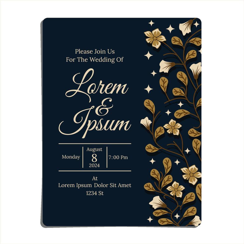 DARK AND GOLD FOLIAGE WEDDING INVITATION DESIGN TEMPLATE vector
