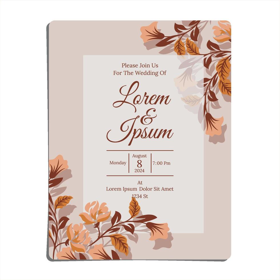 EARTHY TONE COLOR OF WEDDING INVITATION DESIGN TEMPLATE WITH SOFT PASTEL COLOR OF FLOWERS vector