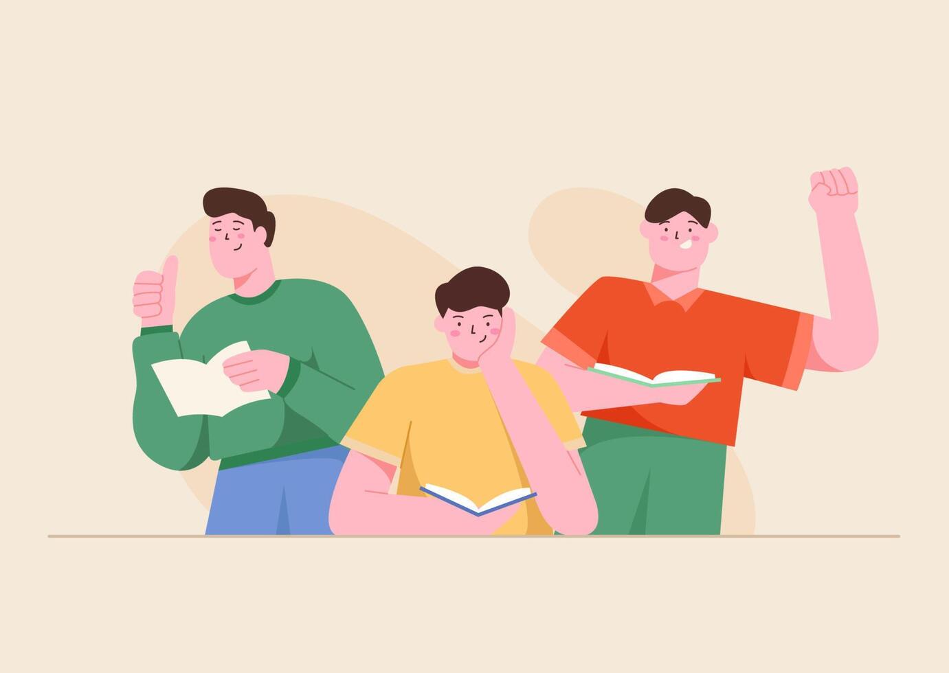 education concept with illustration of people reading vector